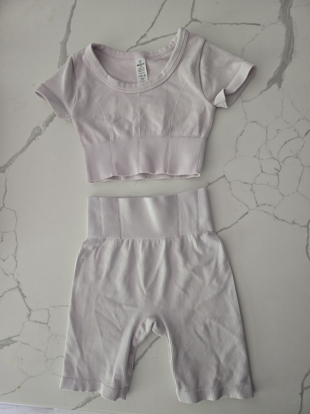Kids Ribbed High-Waist Biker Shorts in Light Lavender